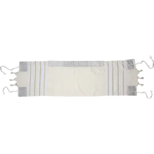 טלית קטן אקרילן 105x30 ס"מ פסים לבן וכסף