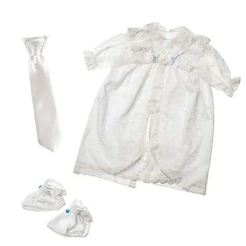 שמלה לבנה מהודרת לתינוק לברית עם דנטלים, ריקמה
